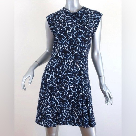 Rebecca Taylor Lynx-Print Flared V-Neck Mini Dress.Cap sleeve sheath. Size 10 - Picture 2 of 5